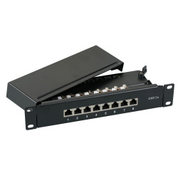 Mini-Patch panel STP 8xRJ45 Cat.5e, 10“ 1U, RAL9005 čierny