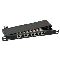Mini-Patch panel STP 8xRJ45 Cat.6A, 10“ 0,5U, RAL9005 čierny
