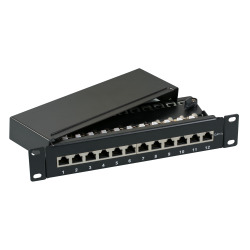 Mini-Patch panel STP 12xRJ45 Cat.6, 10“ 1U, RAL9005 čierny