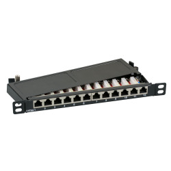 Mini-Patch panel STP 12xRJ45 Cat.6A, 10“ 0,5U, RAL9005 čierny